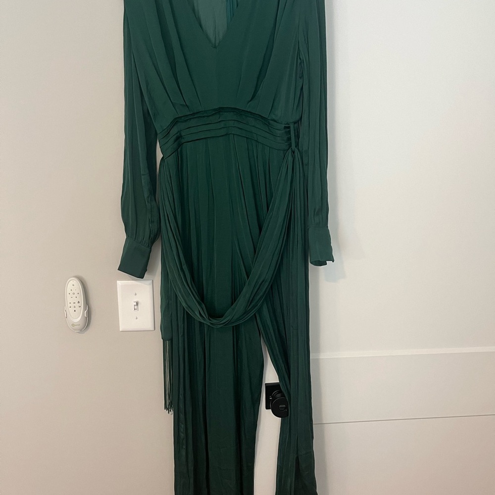 Green, satin jumpsuit